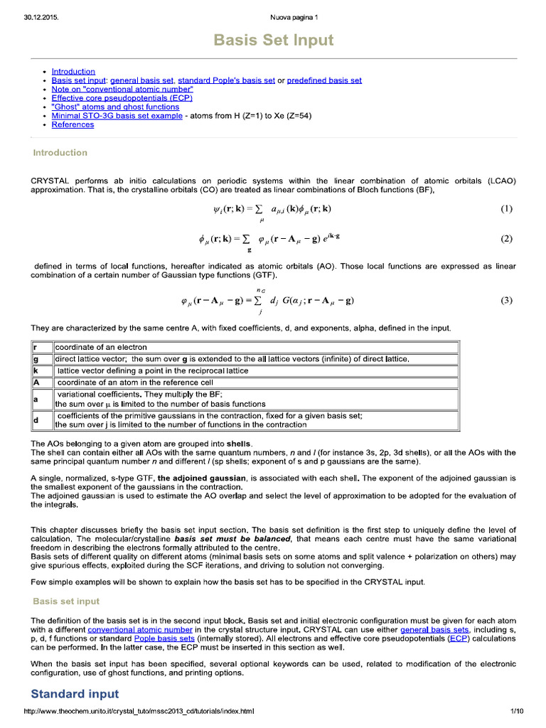 Basis Set Tutorial | PDF