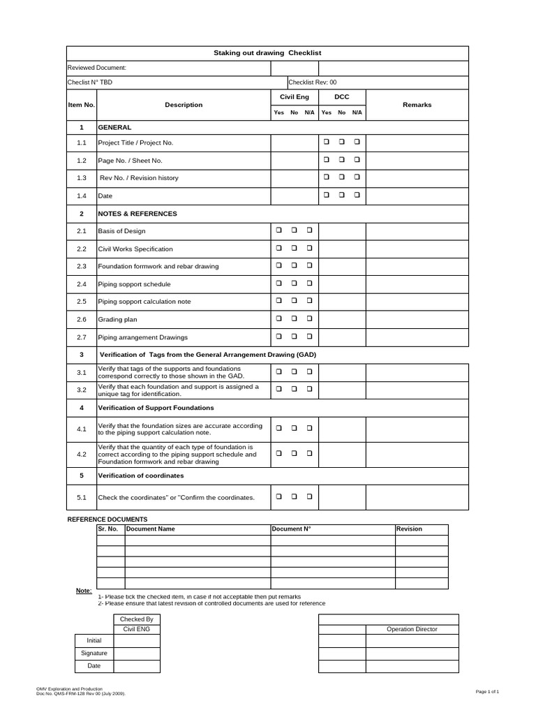 OMV Civil Engineering Checklist Guide | PDF