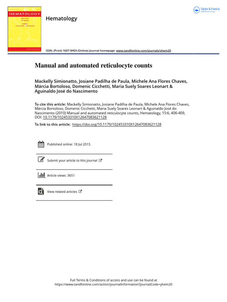 Manual and Automated Reticulocyte Counts | PDF