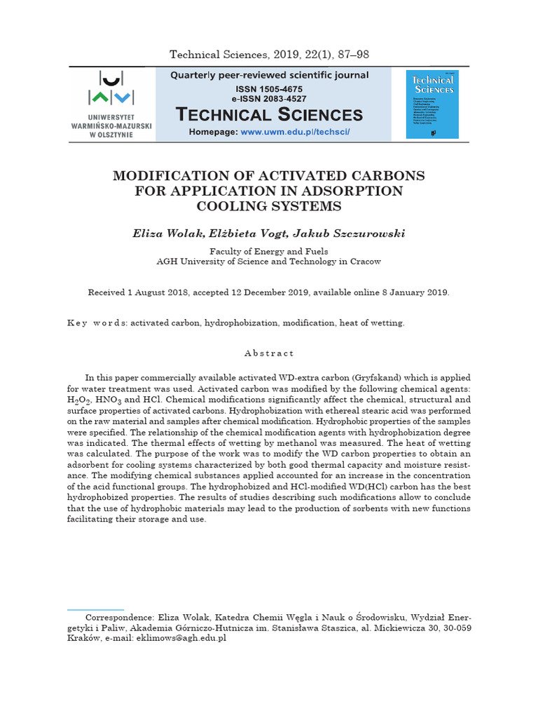 Modification of Activated Carbons F | PDF | Adsorption | Wetting