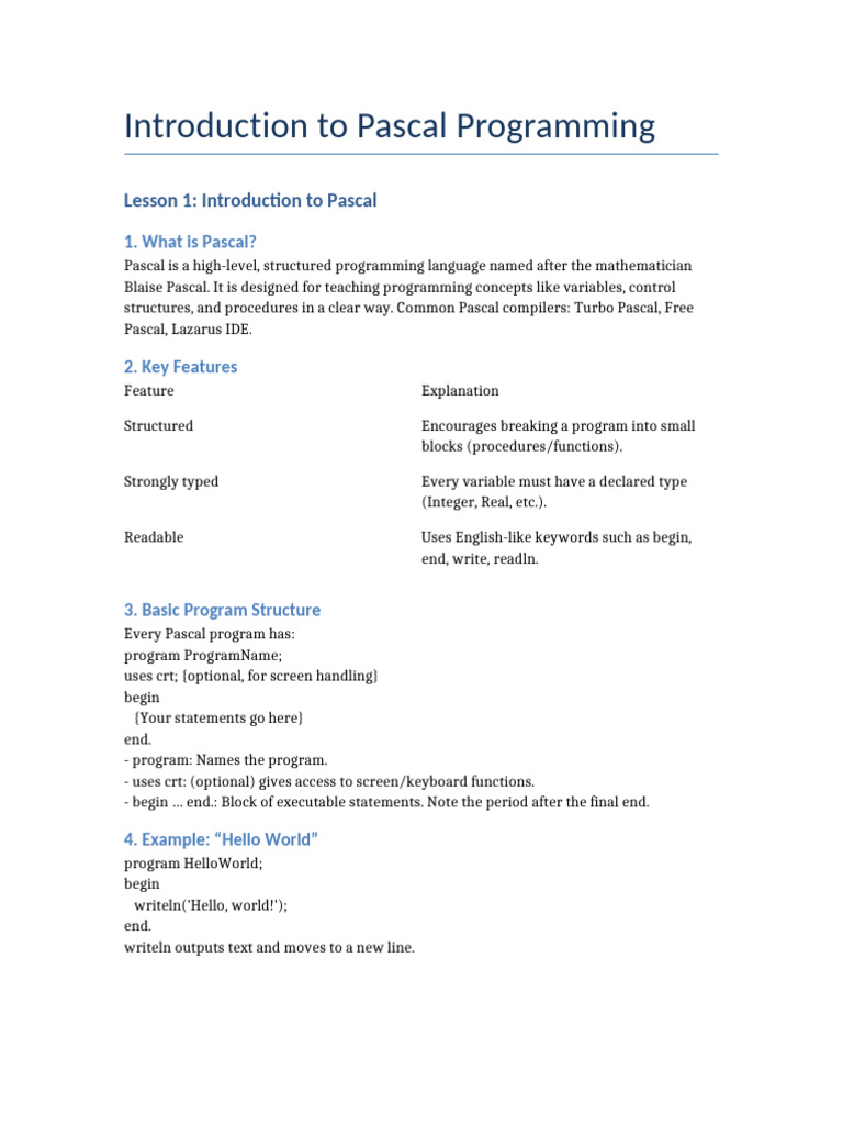 Introduction to Pascal Programming Basics | PDF