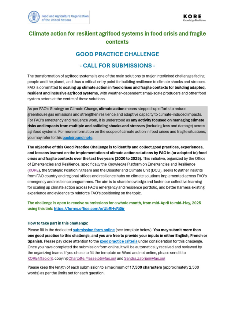 Climate Action Good Practice Challenge-Call For Submissions | PDF ...