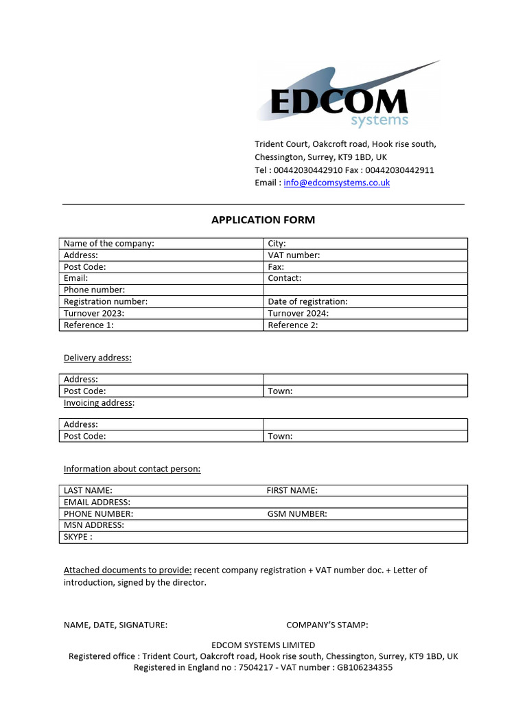 EDCOM Systems Limited Application Form | PDF