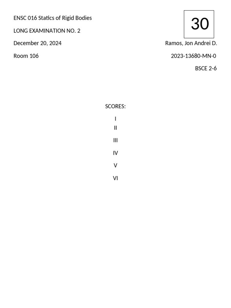 ENSC 016 Statics Exam Results | PDF