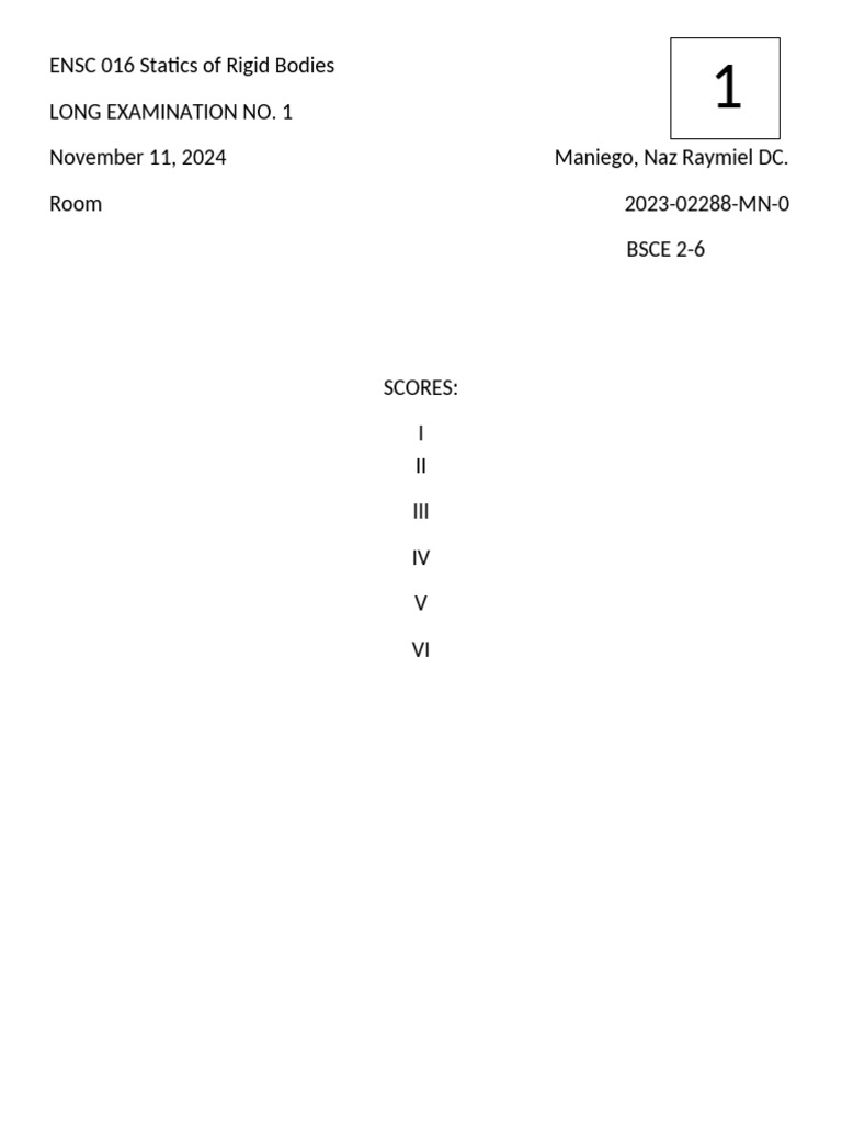 ENSC 016 Statics of Rigid Bodies EXAM FORMAT | PDF