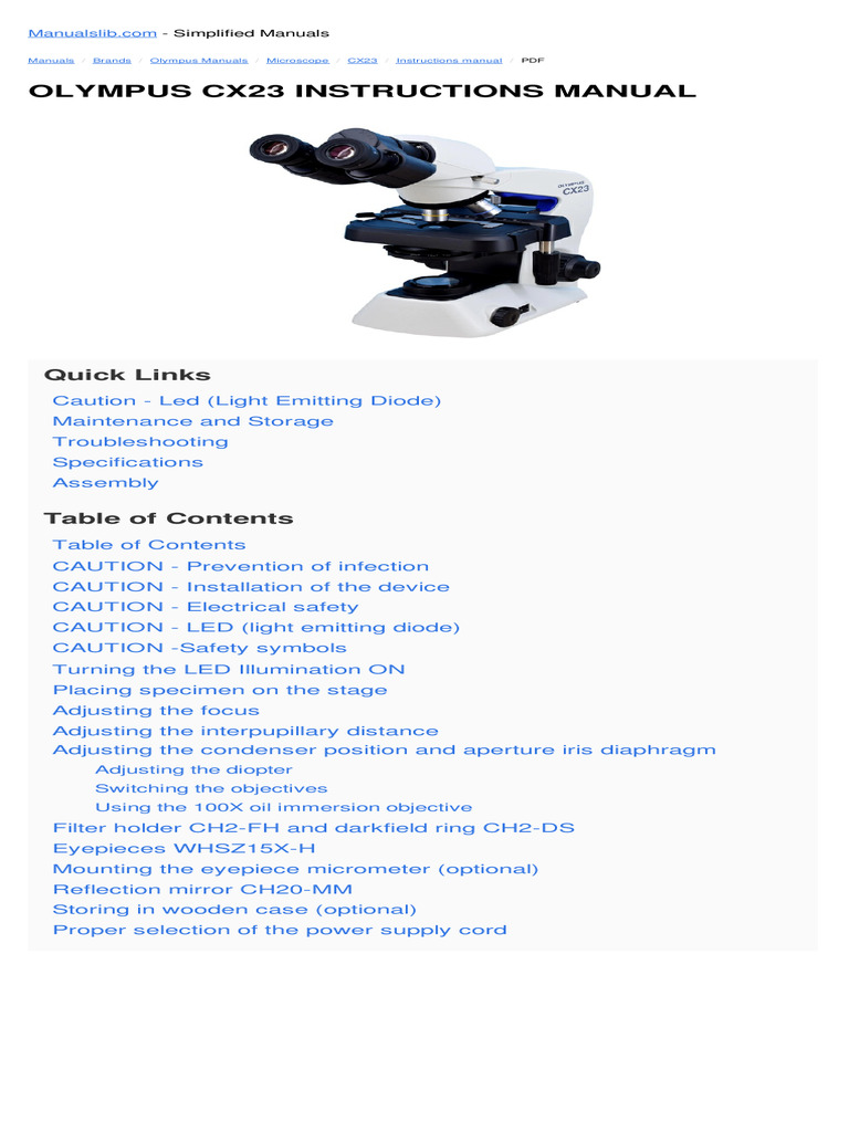 Olympus CX23 Microscope Manual | PDF | Electromagnetic Compatibility ...