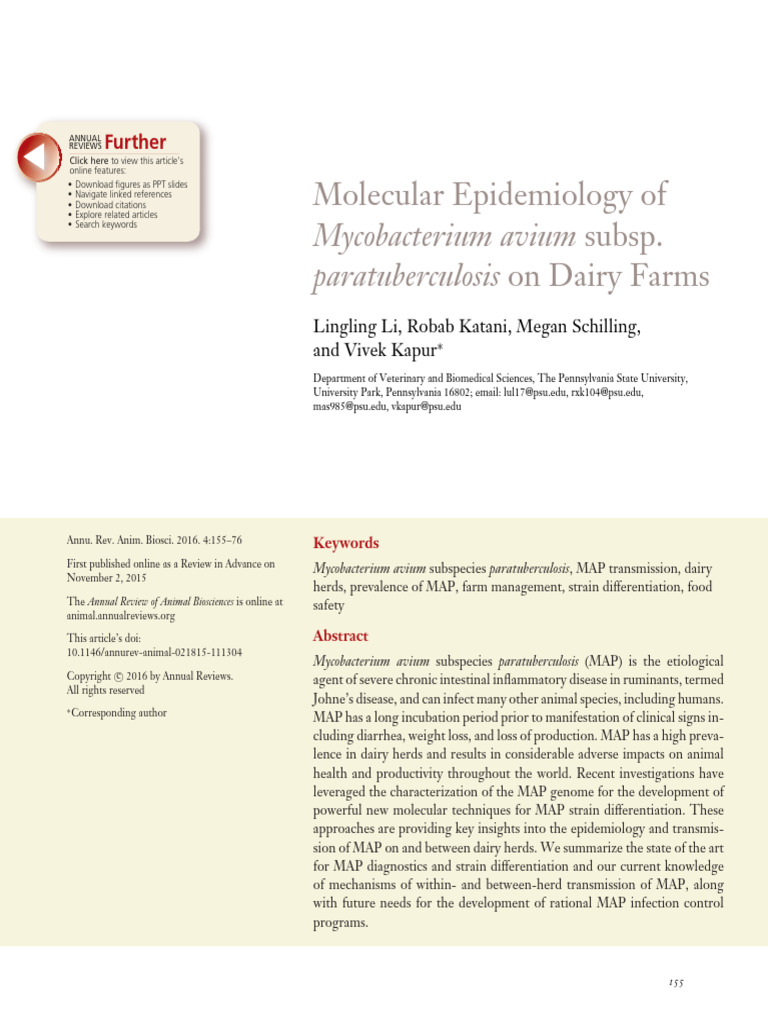 Molecular Epidemiology of Subsp. On Dairy Farms: Mycobacterium Avium ...