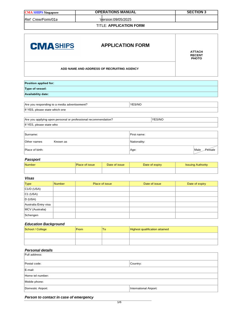 Maritime Job Application Form | PDF | Shipping | Water Transport