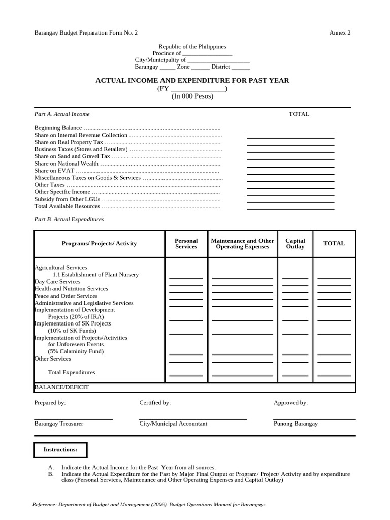 Barangay Budget Preparation Form Guide | PDF | Budget | Expense