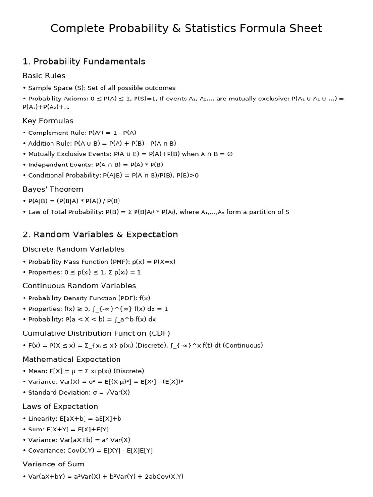 Probability Statistics Formulas | PDF | Probability Theory ...