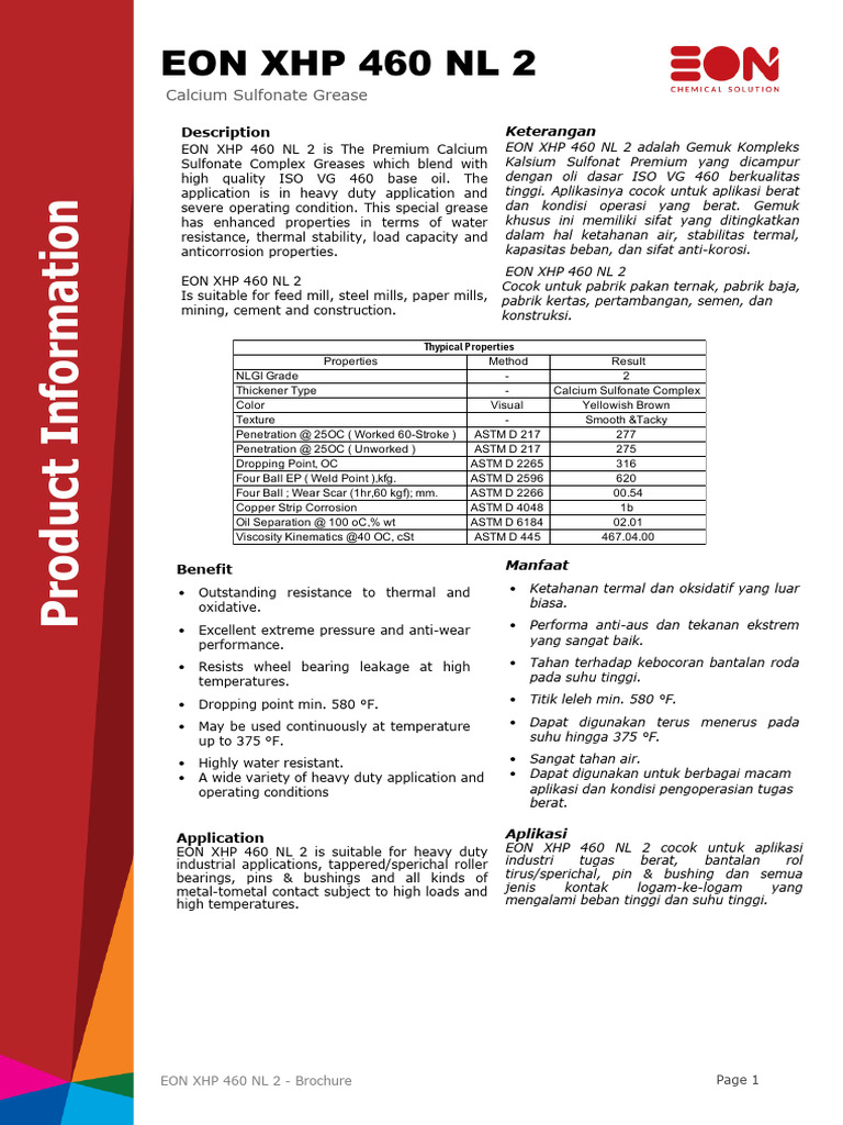EON XHP 460 NL 2: Gemuk Kalsium Premium | PDF
