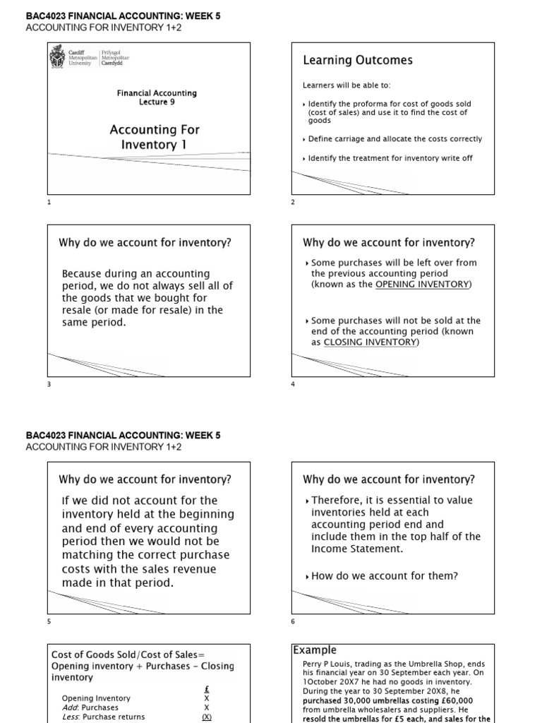 L9+10 - Accounting For Inventory 1+2 | PDF | Cost Of Goods Sold | Inventory