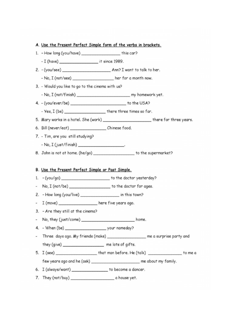 Excersise Past Simple and Present Perfect | PDF