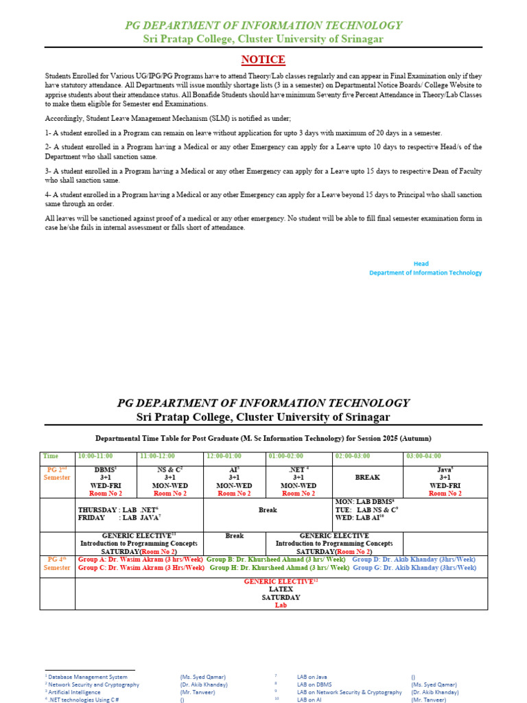Timetable It Department 2025 | PDF | Computing | Computer Science