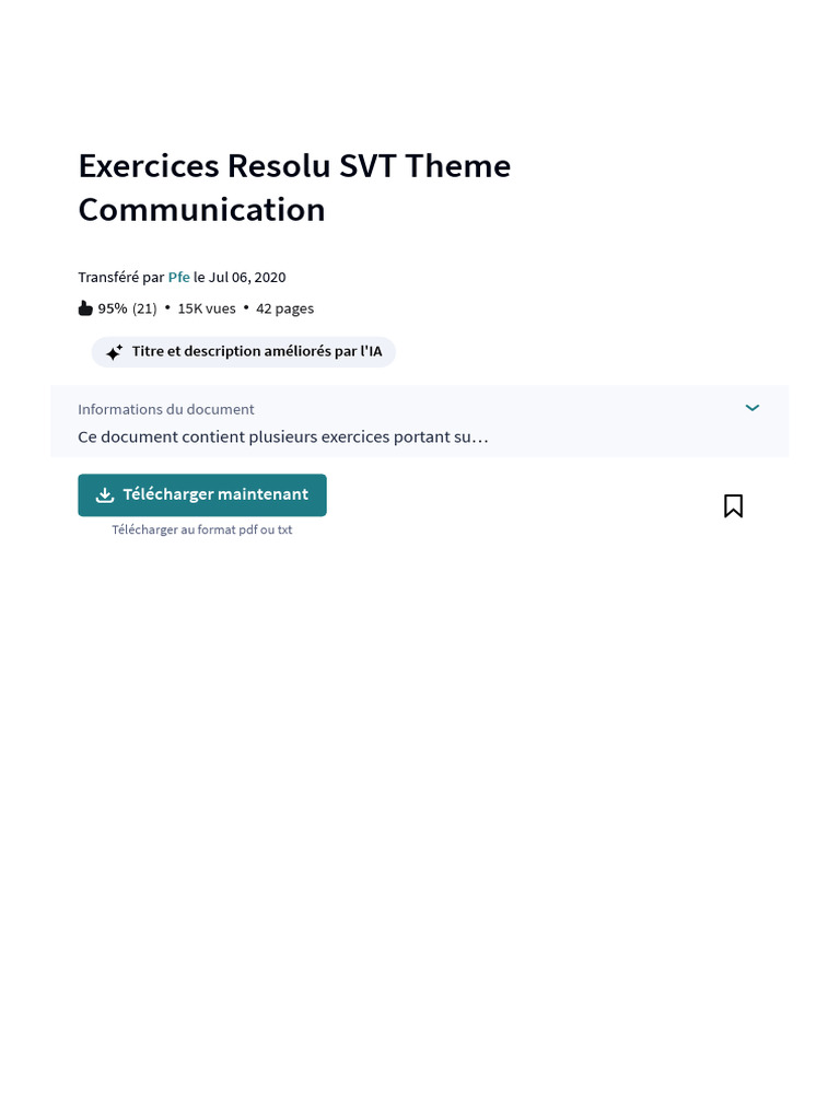 Exercices Résolus SVT Communication | PDF