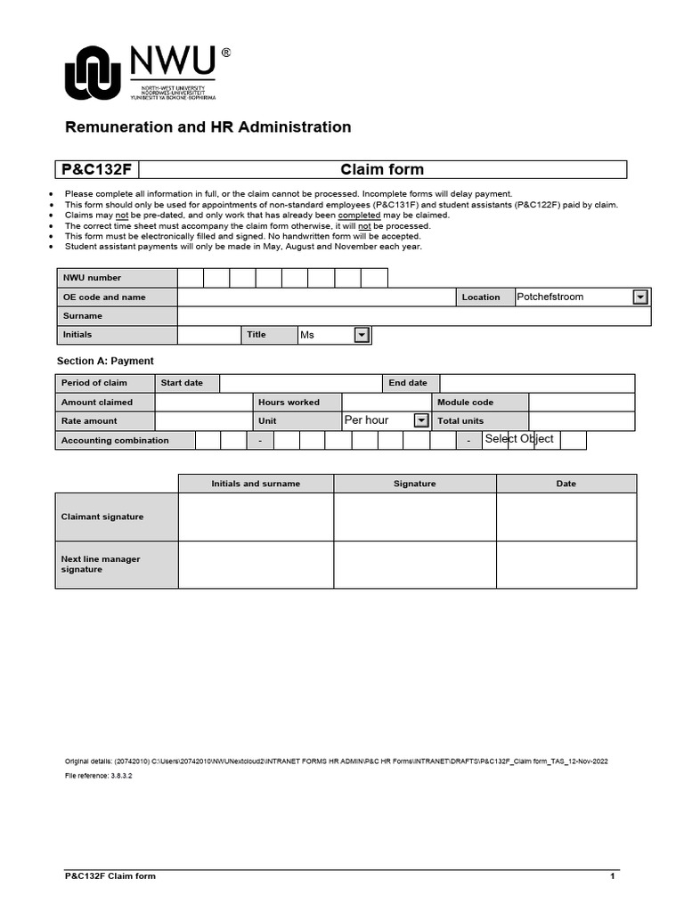 P&C132F Claim Form Instructions | PDF