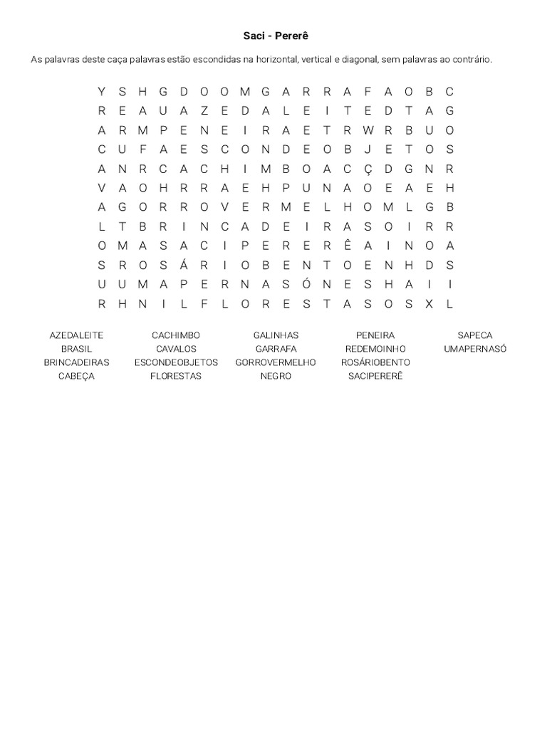 Caça Palavras: Saci Pererê | PDF