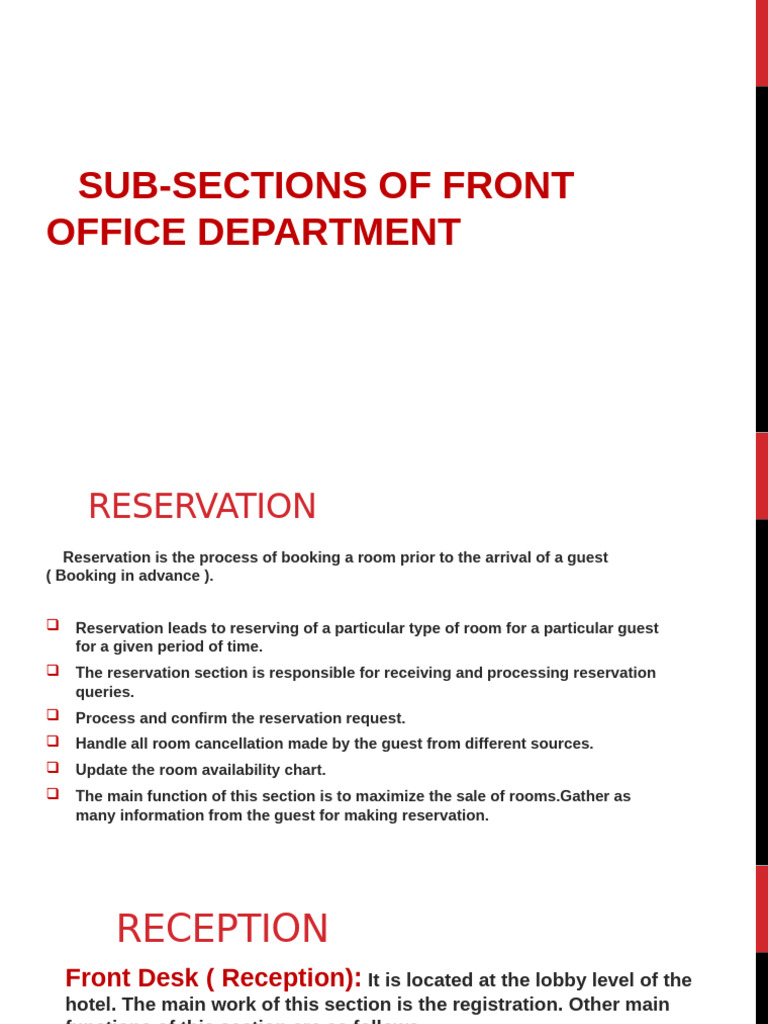Sub-Sections of Front Office Department | PDF