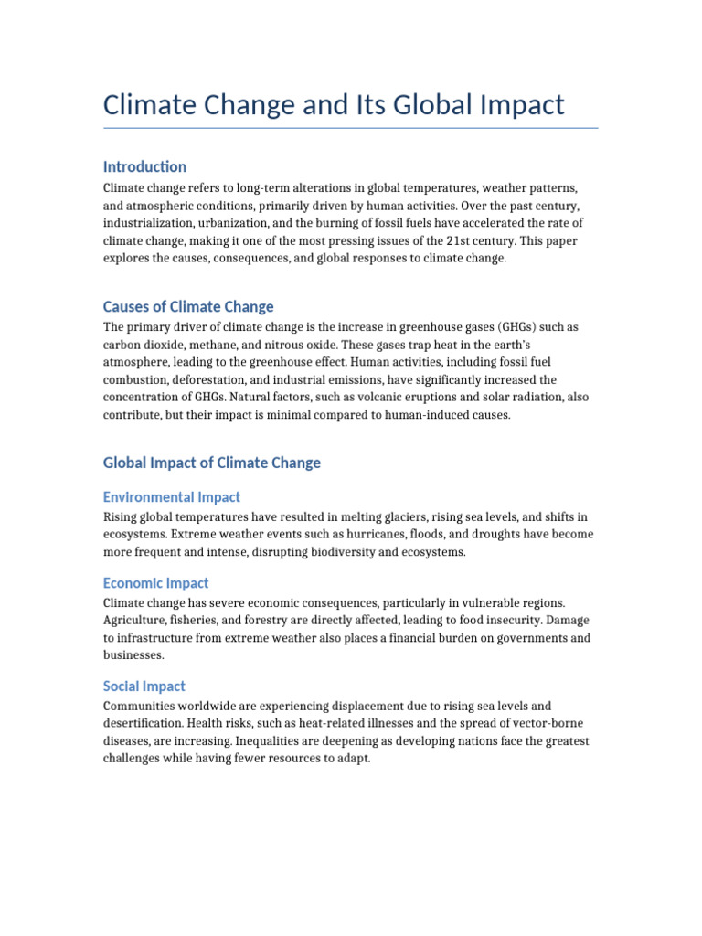 Climate Change and Its Global Impact PDF Climate Change