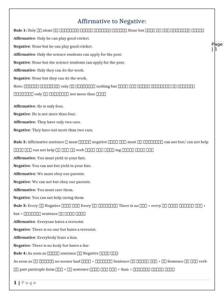 Transforming Affirmative to Negative | PDF | Verb | Semantic Units