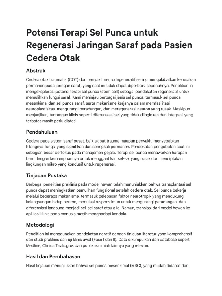 Potensi Terapi Sel Punca Untuk Regenerasi Jaringan Saraf Pada Pasien ...