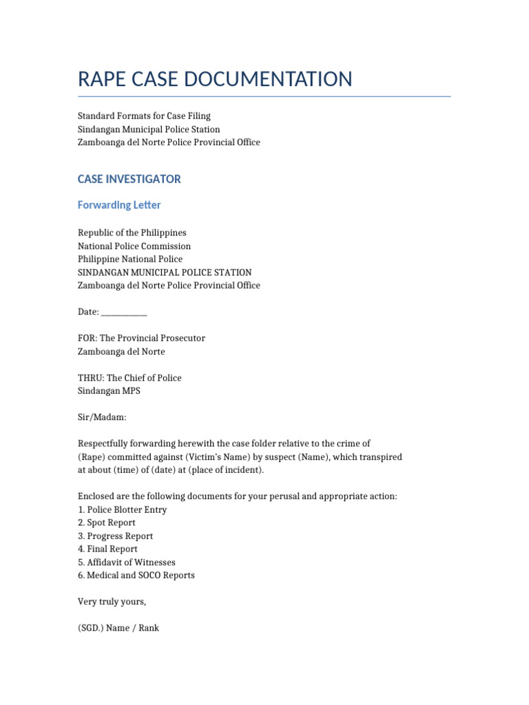 Rape Case Documentation Template | PDF | Rape | Witness