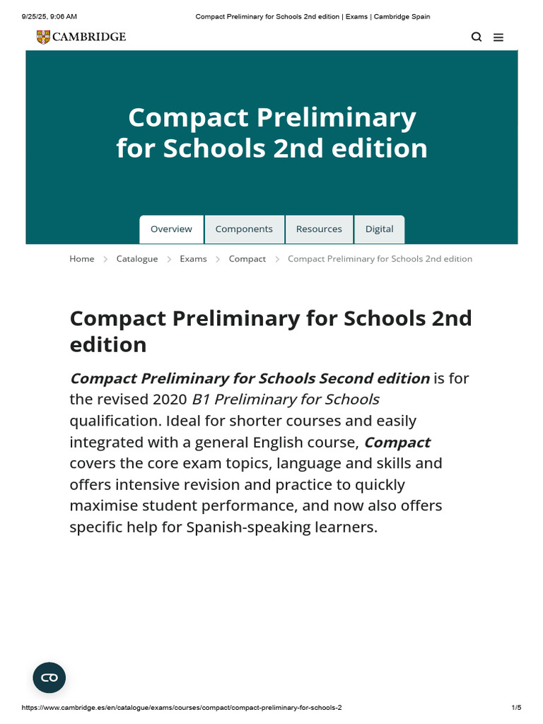 Compact Preliminary for Schools 2nd Ed. | PDF | English Language | Learning