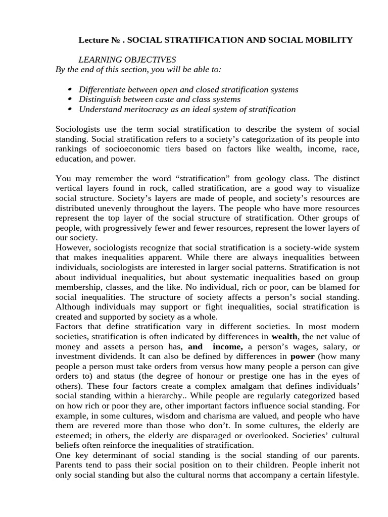 Understanding Social Stratification Systems | PDF | Social Mobility ...