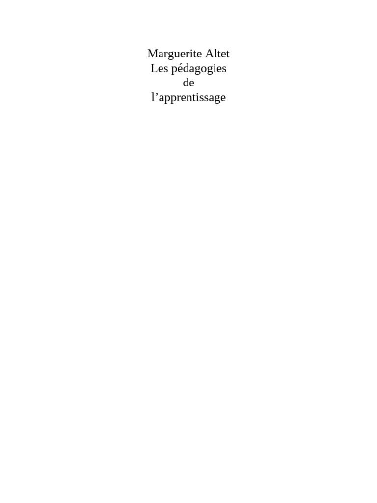 Altet Pedagogies de Lapprentissage | PDF | Pédagogie | Apprentissage