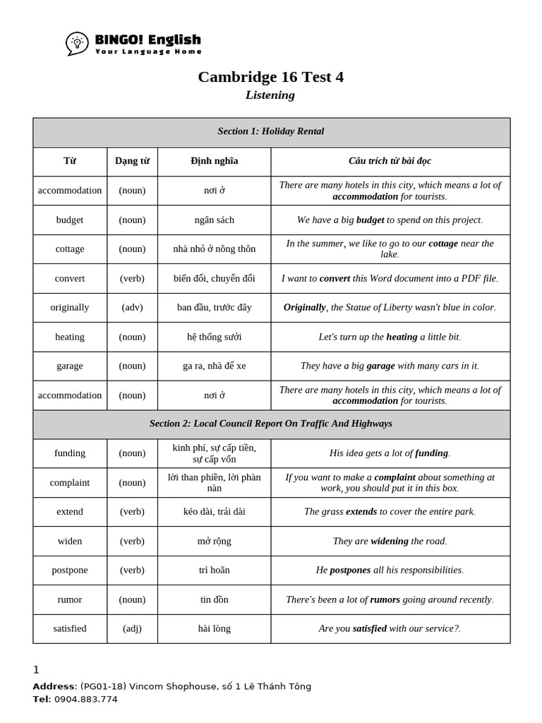 Cambridge 16 Test 4 Listening Guide | PDF