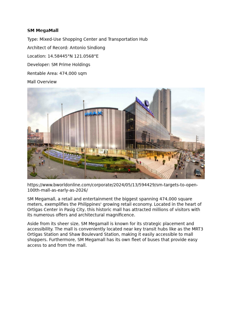 SM Megamall Layout and Features Guide | PDF | Shopping Mall | Supermarket