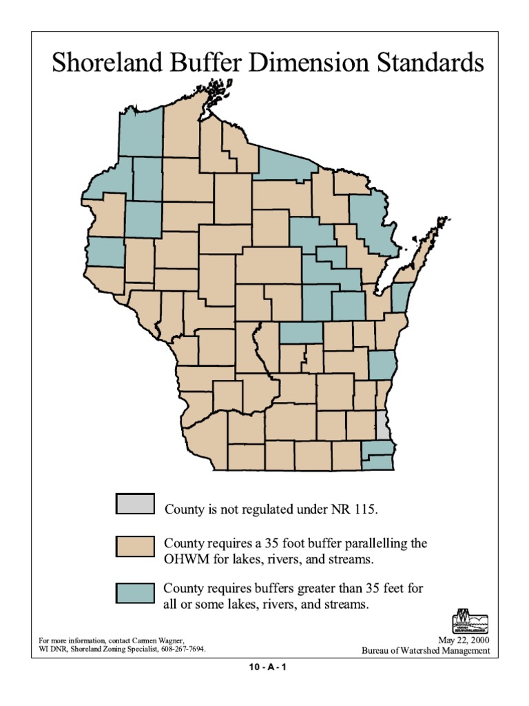 Shoreland Vegetation Buffer Standards by County in Wisconsin