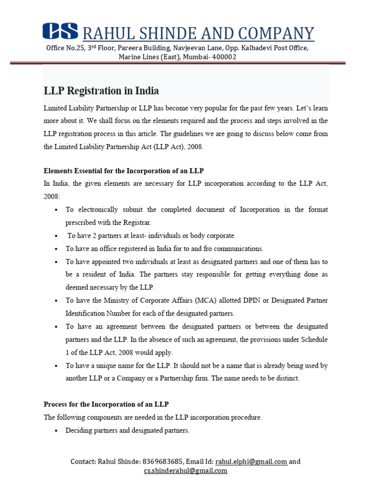 LLP Registration Process in India | PDF | Limited Liability Partnership ...