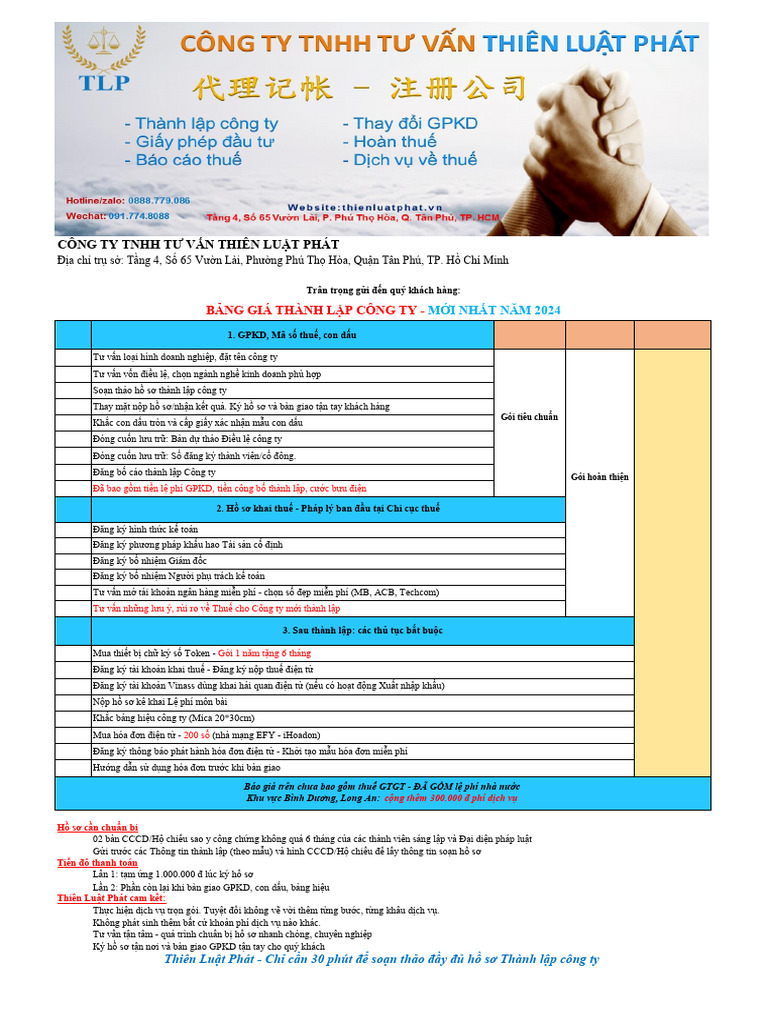 Bang Gia Thanh Lap Cong Ty Moi Nhat - 2024 | PDF