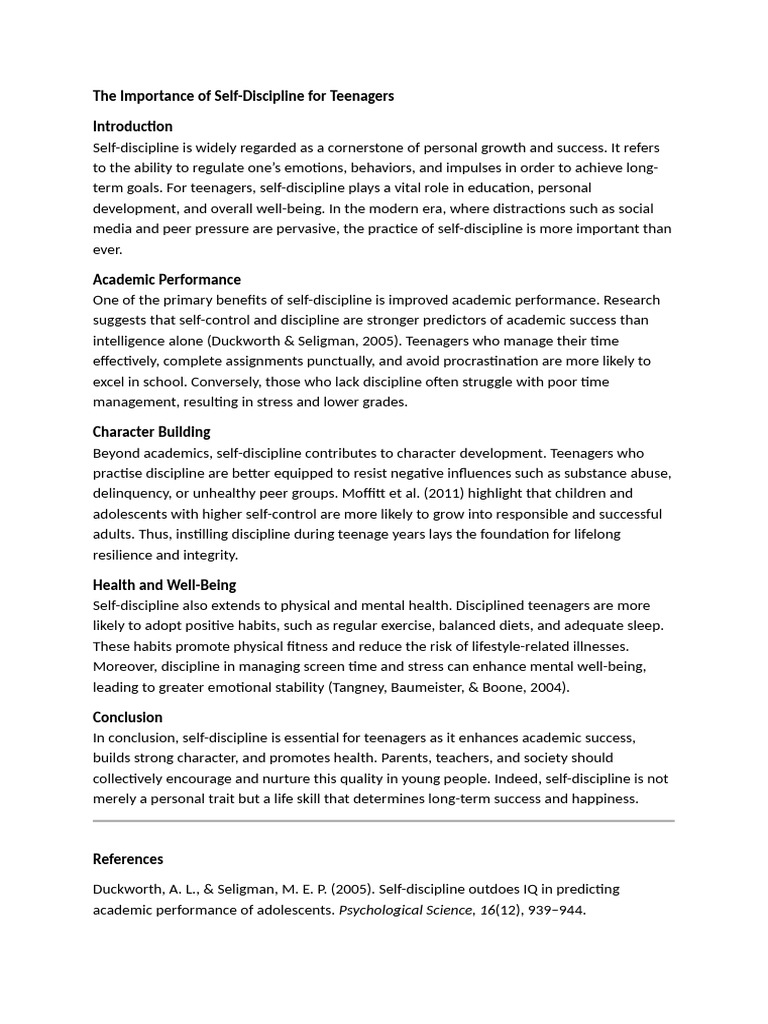 Importance of Self-Discipline in Teens | PDF | Disciplines | Adolescence
