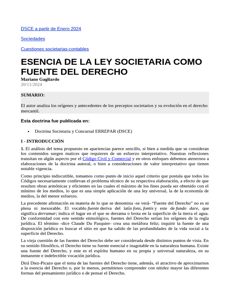 Esencia de la Ley Societaria en Derecho | PDF | Fuentes del derecho ...