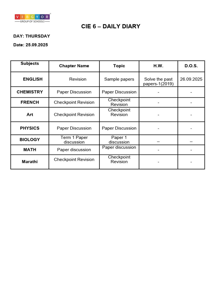 Cie 6 - Daily Diary 25.09. 2025 | PDF