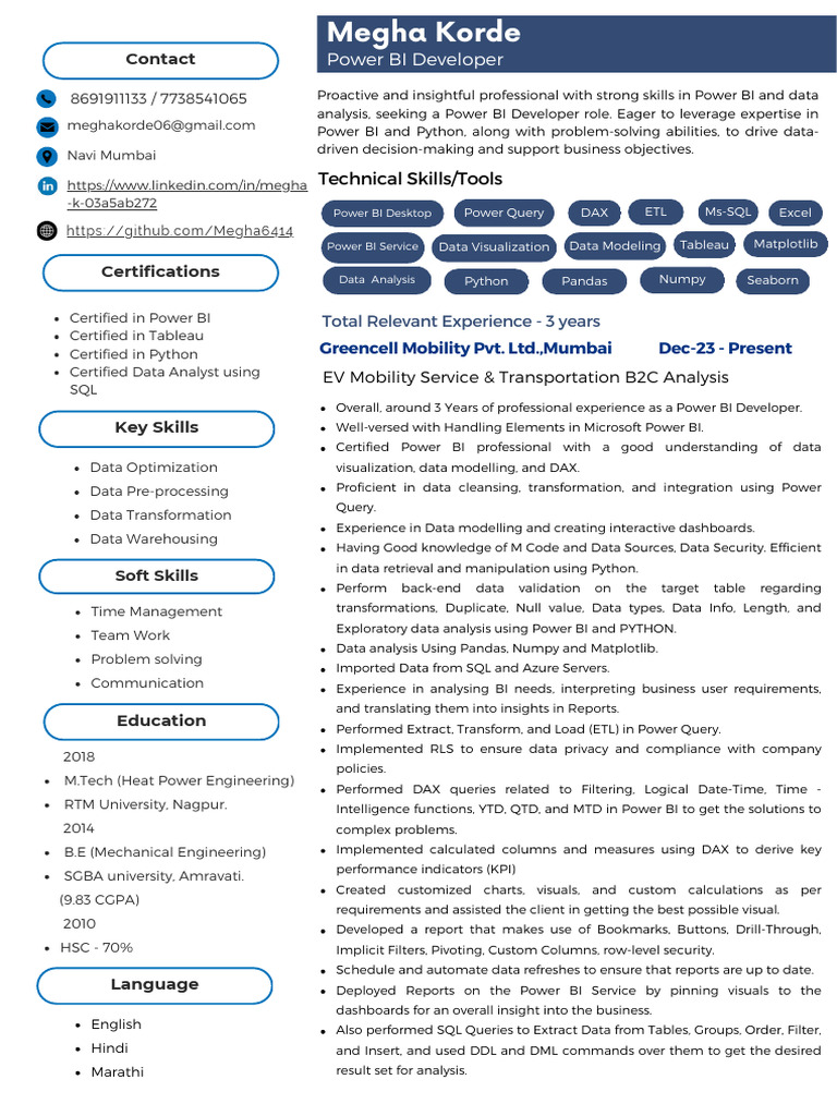 Power BI Developer Resume Summary | PDF | Microsoft Sql Server ...