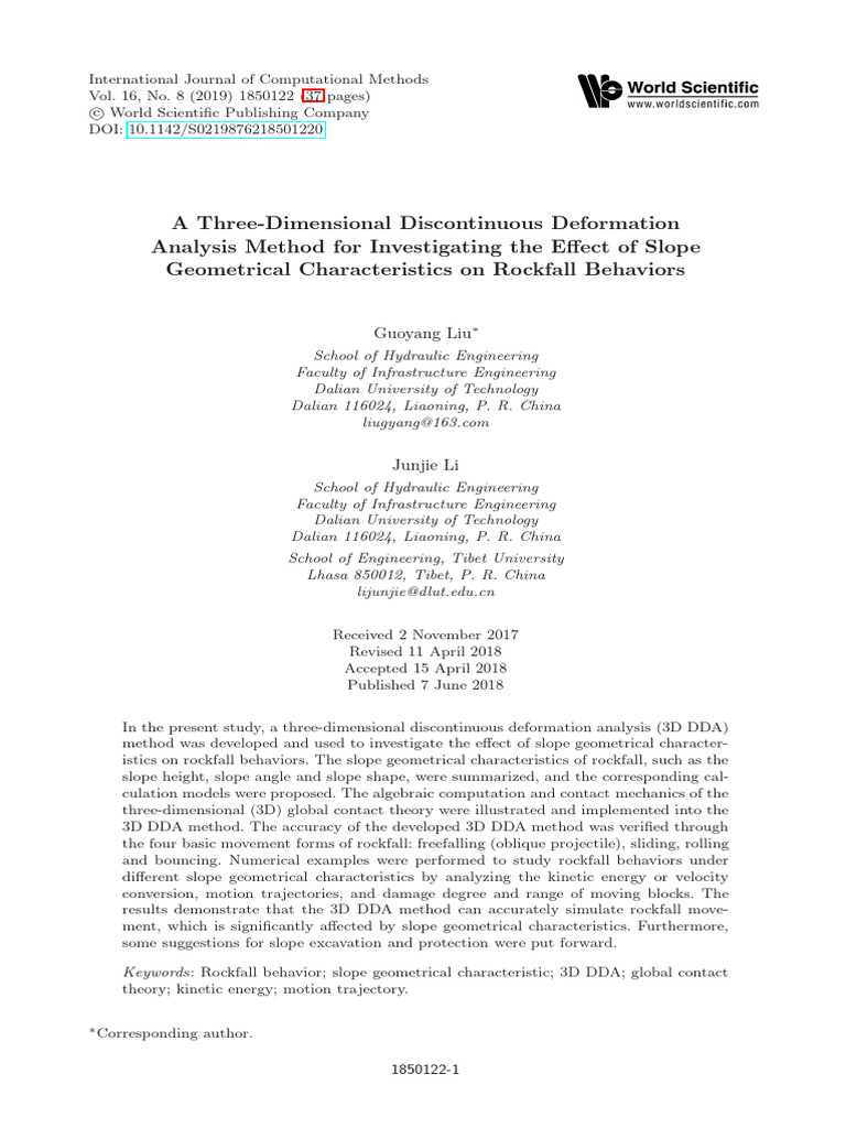 Liu Li 2019 A Three Dimensional Discontinuous Deformation Analysis ...
