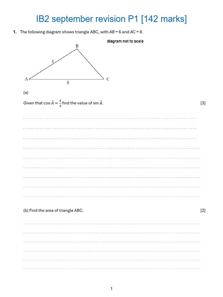 IB2 September Revision: Math Problems | PDF | Area | Mathematical Concepts