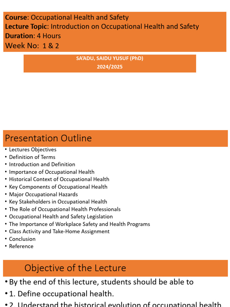 Intro to Occupational Health & Safety | PDF | Occupational Safety And ...