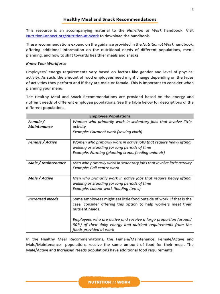 Healthy Meal & Snack Guidelines for Work | PDF | Staple Foods | Cooking