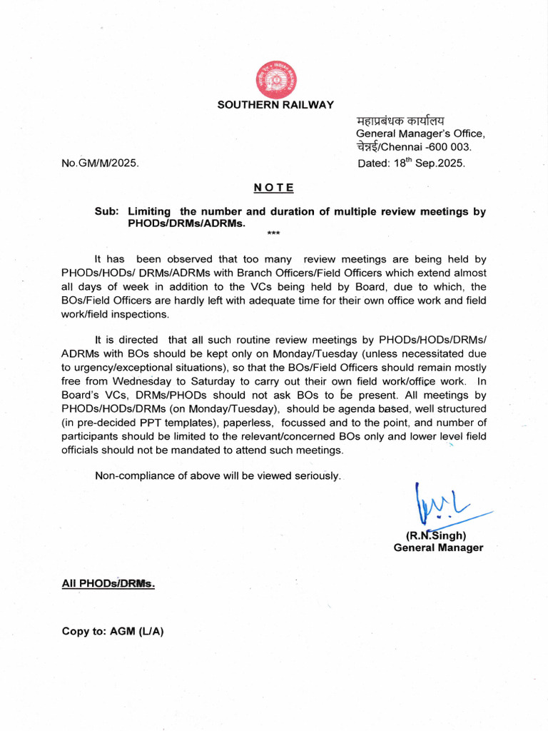 GMs Note On Limiting Meetings. - 20250918 - 0001 | PDF