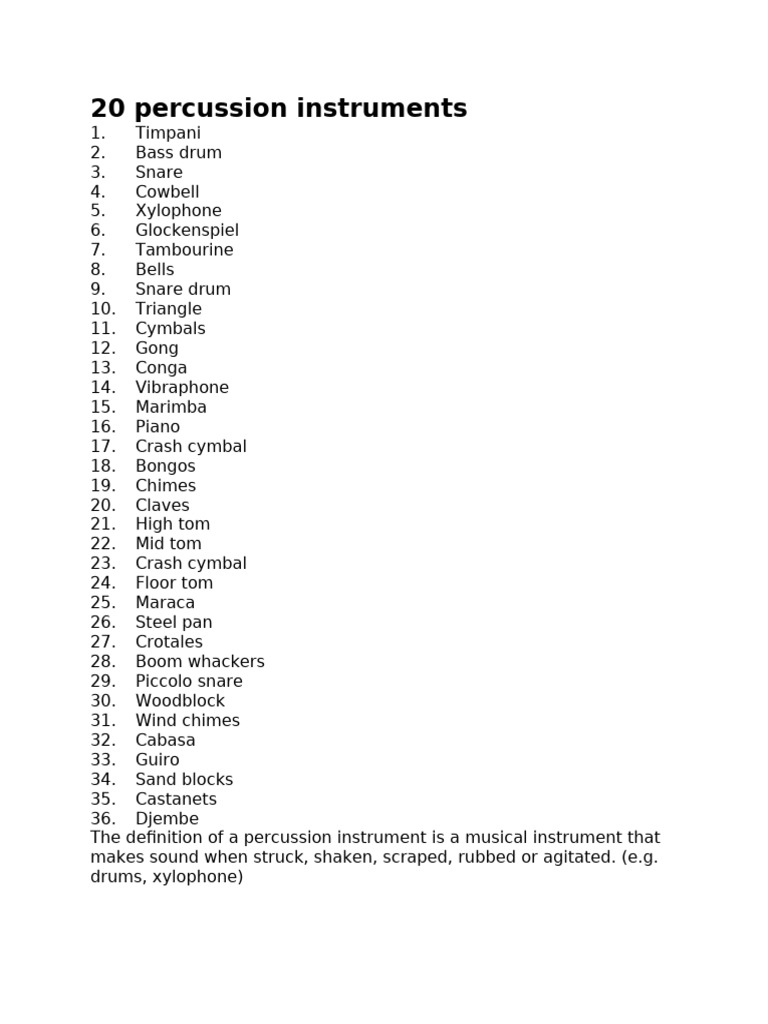 Overview of 20 Percussion Instruments | PDF