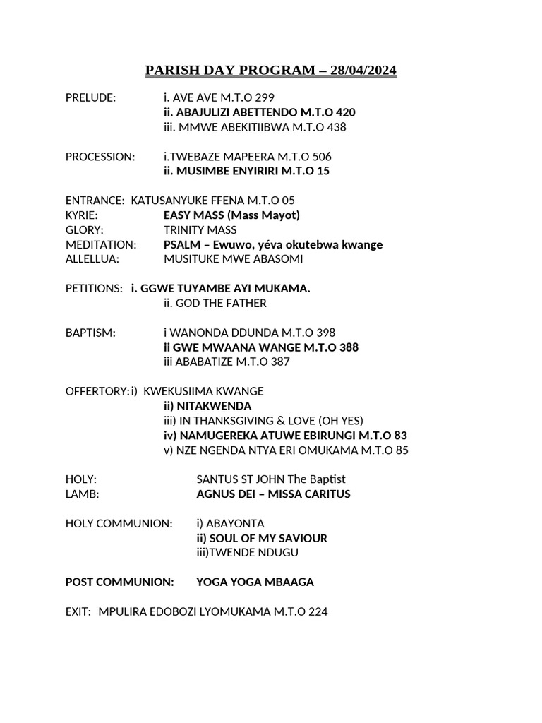 Parish Day Program Schedule 2024 | PDF