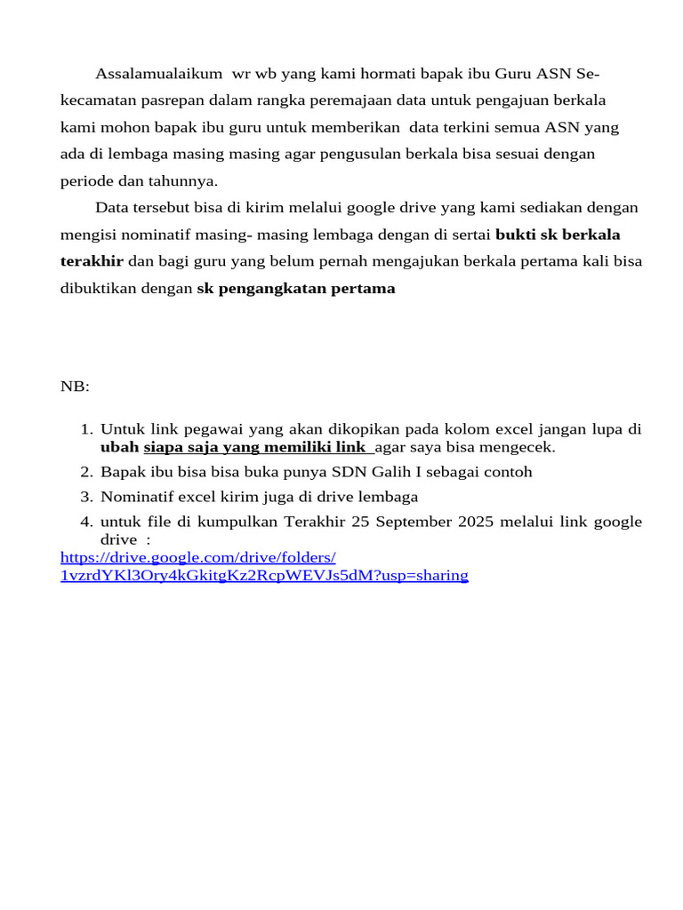 Pengumpulan Data ASN Pasrepan 2025 | PDF