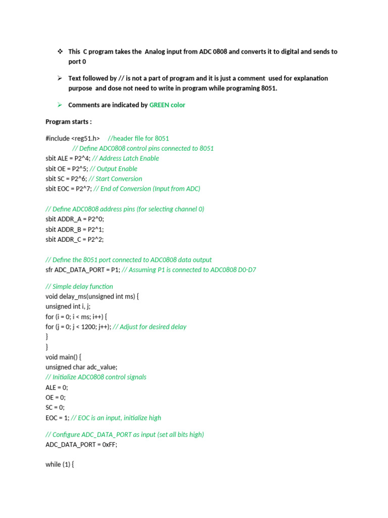 C Program For ADC Interfacing With 8051 | PDF