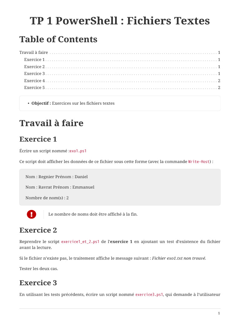 TP PowerShell : Scripts sur Fichiers Textes | PDF | Informatique ...