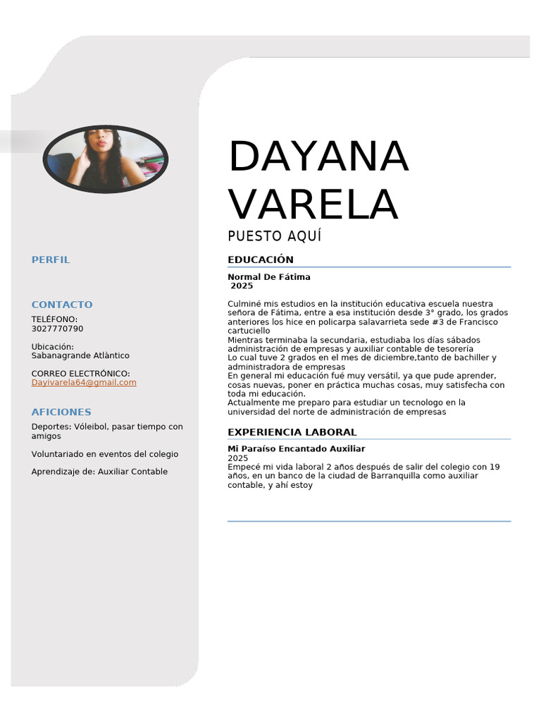 Perfil Profesional de Dayana Varela | PDF
