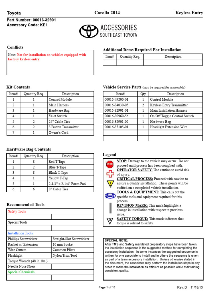 2014 Corolla Keyless Entry Installation Guide | PDF | Electrical ...